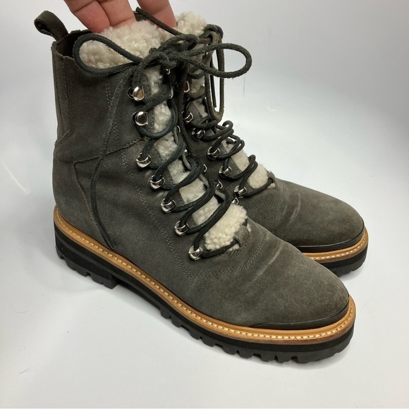 Marc Fisher MLIZZIE lug sole leather & Sherpa lace up boots size 8.5 - Picture 2 of 8